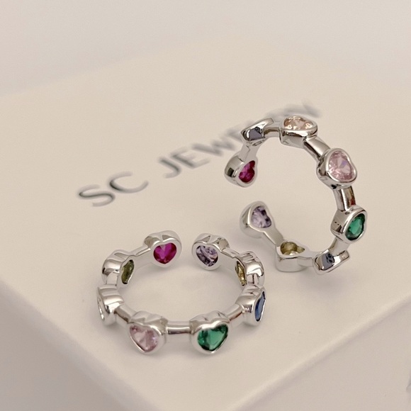 Platinum Plated Adjustable Heart Ring | Colorful Heart Zircon - Picture 4 of 8